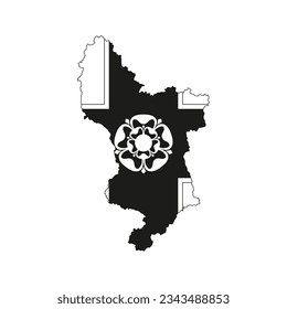 El mapa del condado de Derbyshire con su bandera en colores blancos y negros aislados en fondo blanco. Ilustración del vector