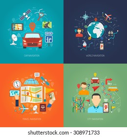 Map Design Concept Set With City And World Navigation Flat Icons Isolated Vector Illustration