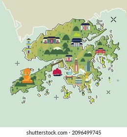 a map design of a country city that has the best film history of its time in the east, hongkong became the center of entertainment in the 70s to 90s in the east