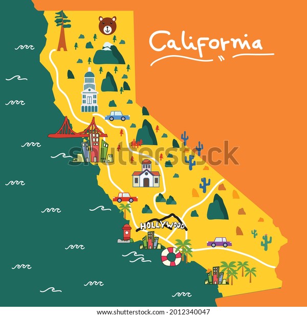 Map Design State California Worlds Entertainment Stock Vector (Royalty ...