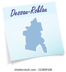 Map of Dessau-Rosslau as sticky note in blue