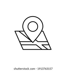 Map destination  icon in flat black line style, isolated on white background 