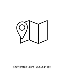 Map destination  icon in flat black line style, isolated on white background 