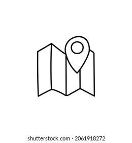 Map destination  icon in flat black line style, isolated on white background 