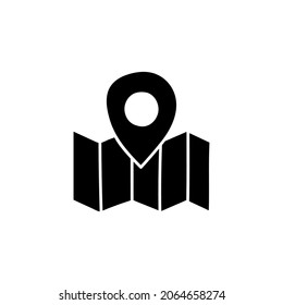 Map destination  icon in solid black flat shape glyph icon, isolated on white background 