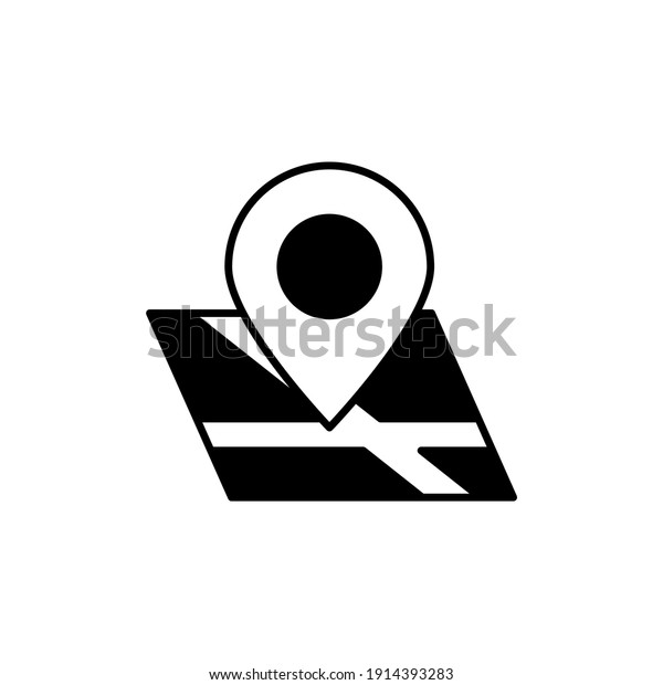 Map destination  icon in solid black\
flat shape glyph icon, isolated on white background\
