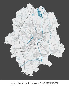 Münster map. Detailed map of Münster city administrative area. Cityscape panorama. Royalty free vector illustration. Outline map with highways, streets, rivers. Tourist decorative street map.