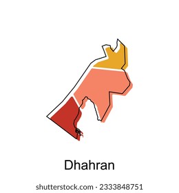 Mapa de la plantilla de diseño de Dhahran, Mapa Mundial de la plantilla vectorial Internacional con el estilo de esbozo de esbozo gráfico aislado en fondo blanco