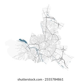 Map of Dijon, France. Detailed city vector map, metropolitan area. Streetmap with roads.