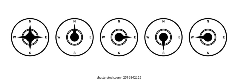 Map direction symbol. Black compass sign	