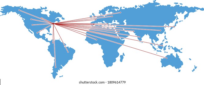 Map With Directions To All Part Of The World. Flat Color Design. Vector Illustration.