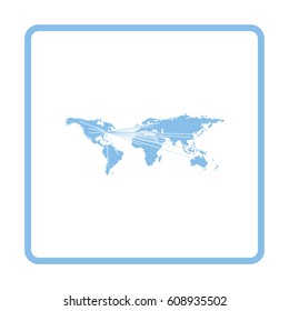 Map with directions to all part of the World. Blue frame design. Vector illustration.