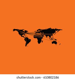 Map with directions to all part of the World. Orange background with black. Vector illustration.
