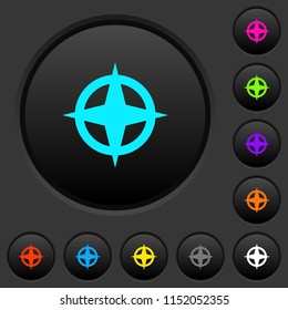 Map directions dark push buttons with vivid color icons on dark grey background