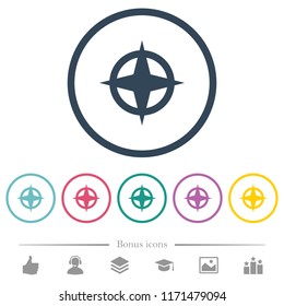 Map directions flat color icons in round outlines. 6 bonus icons included.