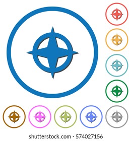 Map directions flat color vector icons with shadows in round outlines on white background