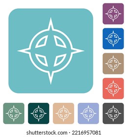 Map directions outline white flat icons on color rounded square backgrounds