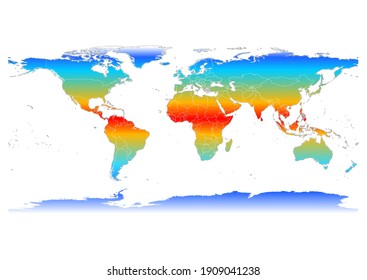 Map displaying cliamte zones. Vector map suitable for digital editing and prints of all sizes. World climate zones map isolated on white background.