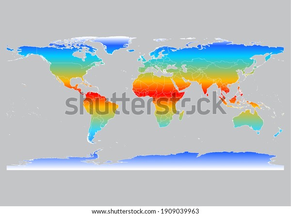 Map displaying cliamte zones. Vector map\
suitable for digital editing and prints of all sizes. World climate\
zones map isolated on grey\
background.