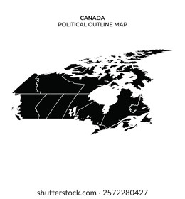 The map displays a detailed outline of Canadas political boundaries, highlighting different provinces and territories in a contrasting format.