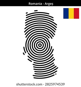 Map displays the layout of Arges County in Romania.