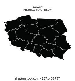 The map displays the political boundaries of Poland, clearly indicating distinct regions with outlined borders. This representation emphasizes the organization of administrative divisions.