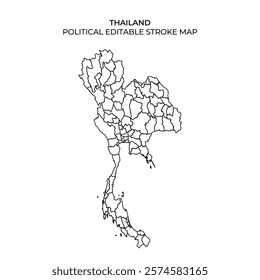 Map displays the political boundaries of Thailand, featuring distinct regions outlined in black. Suitable for educational purposes or geographic assessments.