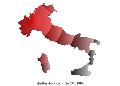 Map of the distribution of coronavirus in Italy