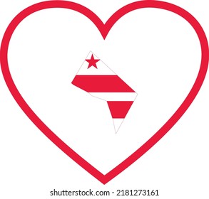Map of District of Columbia with state flag inside white heart shape
