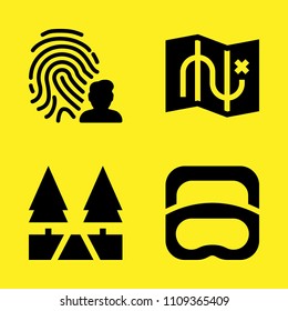 map, diving, fingerprint and path vector icon set. Sample icons set for web and graphic design