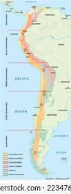 Map of the divisions of the South American mountains Andes