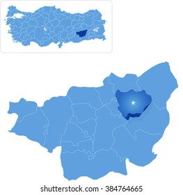 Map of Diyarbakir with each administrative district where Hazro is pulled out