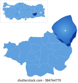 Map of Diyarbakir with each administrative district where Kulp is pulled out