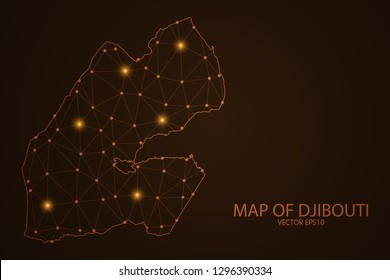 Map of Djibouti - Abstract mash line and point scales on dark background. 3D mesh polygonal network connections.Vector illustration eps 10. 