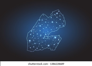 Map of Djibouti - Abstract mash line and point scales on circuit dark background. Wire frame 3D mesh polygonal network line, design sphere, dot and structure. Vector illustration eps 10.