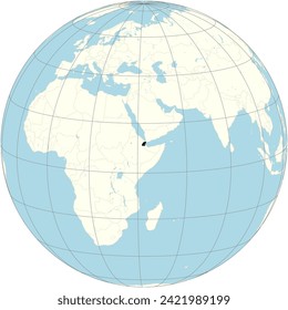 Map of Djibouti centered in the orthographic world projection, accentuating its strategic location in the Horn of Africa.