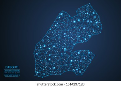 A map of Djibouti consisting of 3D triangles, lines, points, and connections. Vector illustration of the EPS 10.