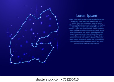 Map Djibouti from the contours network blue, luminous space stars for banner, poster, greeting card, of vector illustration