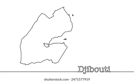 Mapa de Yibuti dibujado con una línea continua. Estado de África Oriental, cerca del Cuerno de África. Silueta de Country. Ilustración vectorial.