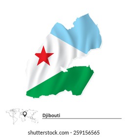 Mapa de Djibouti con bandera - ilustración vectorial