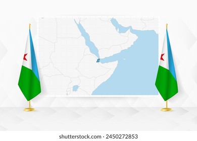 Map of Djibouti and flags of Djibouti on flag stand. Vector illustration for diplomacy meeting. svg