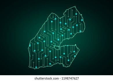 Map of Djibouti, network line, design sphere, dot and structure on dark background with Map Djibouti, Circuit board. Vector illustration. Eps 10
