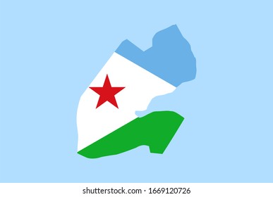 Map of Djibouti on a blue background, Flag of Djibouti on it.