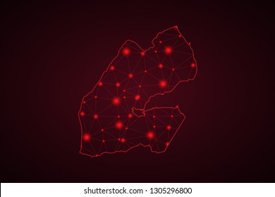 Map of Djibouti from Polygonal wire frame low poly mash, contours network line, luminous space stars, design sphere, dot and structure. Vector Illustration EPS10. - Vector