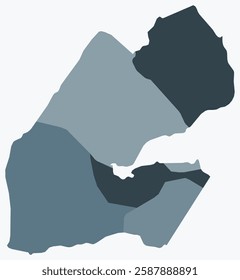 Map of Djibouti with regions. Just a simple country border map with region division. Blue grey color palette. Blank Djibouti shape with administrative division. Vector illustration.