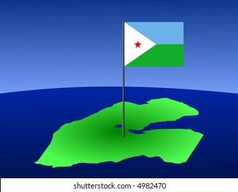 Karte von Dschibuti und ihre Flagge auf Polgrafik