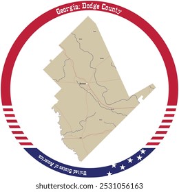 Mapa do Condado de Dodge em Geórgia, Estados Unidos da América organizado em círculo.