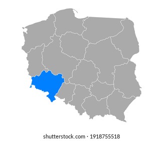 Map of Dolnoslaskie in Poland on white