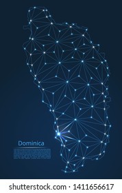 Map of Dominica connection. Vector low-poly image of a global map with lights in the form of cities or population density, consisting of points and shapes in the form of stars and space.