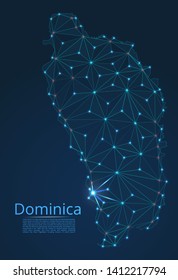 Map of Dominica connection. Vector low-poly image of a global map with lights in the form of cities or population density, consisting of points and shapes in the form of stars and space.